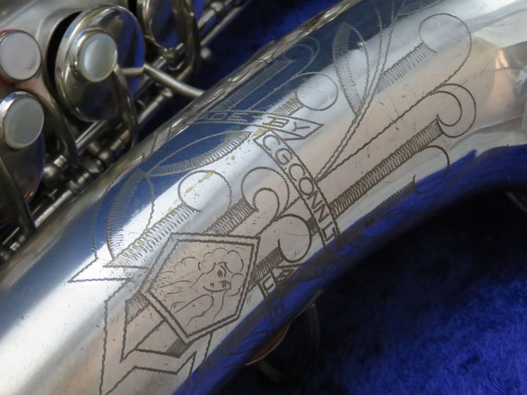 C.G. Conn Silver Alto Saxophone with Naked Lady 1935 Serial #M269360A