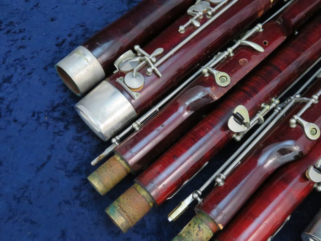 Pair of Wood Bassoons Schreiber Serial #4049 and Schreiber Serial #5571