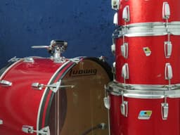 Ludwig 4 Piece Sparkling Red Pearl Wood Drum Set Serial #3042918 Ludwig 4 Piece Sparkling Red Pearl Wood Drum Set Serial #3042918