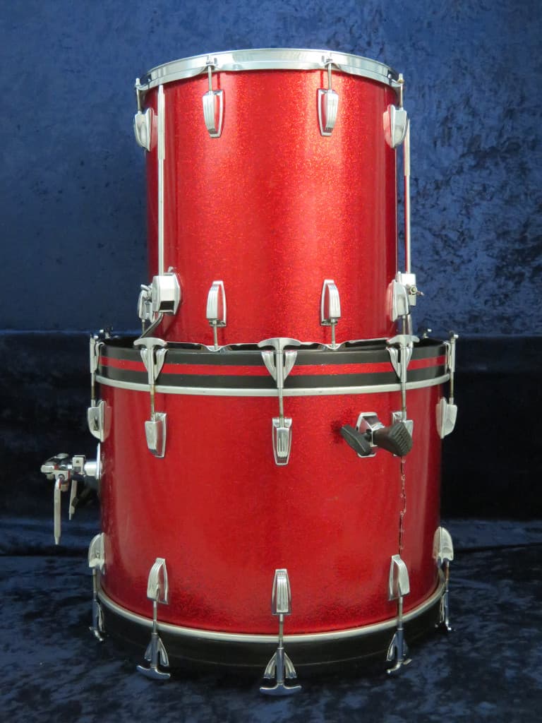 Ludwig 4 Piece Sparkling Red Pearl Wood Drum Set Serial #3042918