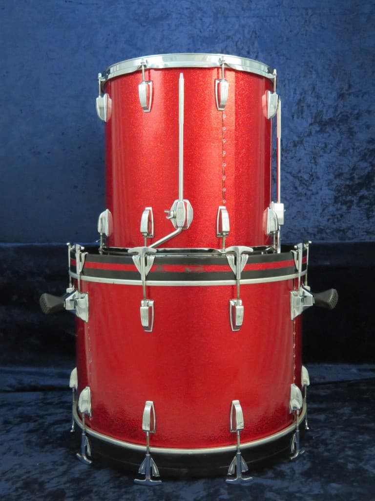 Ludwig 4 Piece Sparkling Red Pearl Wood Drum Set Serial #3042918