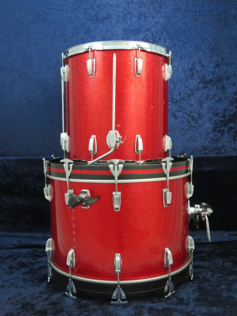 Ludwig 4 Piece Sparkling Red Pearl Wood Drum Set Serial #3042918