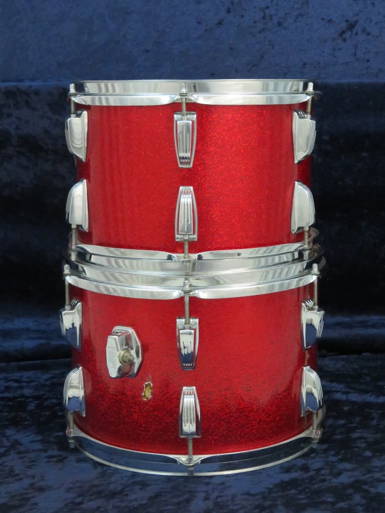 Ludwig 4 Piece Sparkling Red Pearl Wood Drum Set Serial #3042918