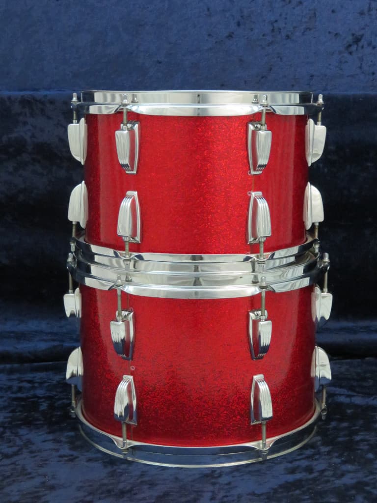 Ludwig 4 Piece Sparkling Red Pearl Wood Drum Set Serial #3042918