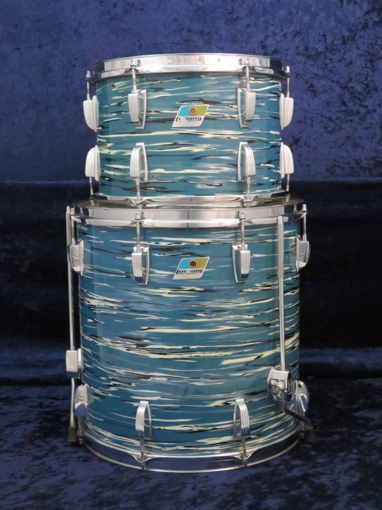 Ludwig 3 Piece Oyster Blue Pearl Wood Drum Set Serial #914196