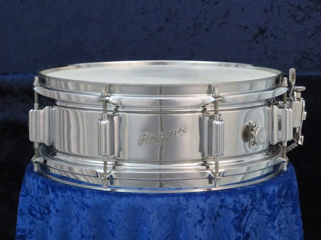 Rogers Powertone 5 x 14 Chrome Over Brass Snare Drum 1960's Serial #18177
