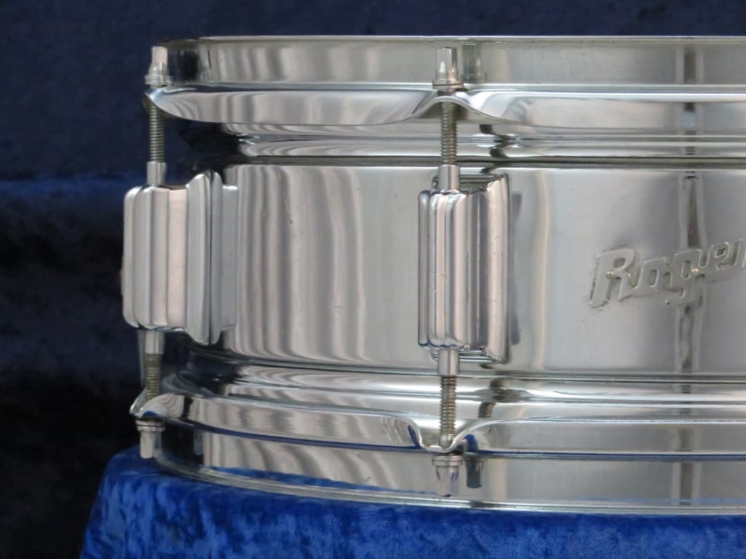 Rogers Powertone 5 x 14 Chrome Over Brass Snare Drum 1960's Serial #18177