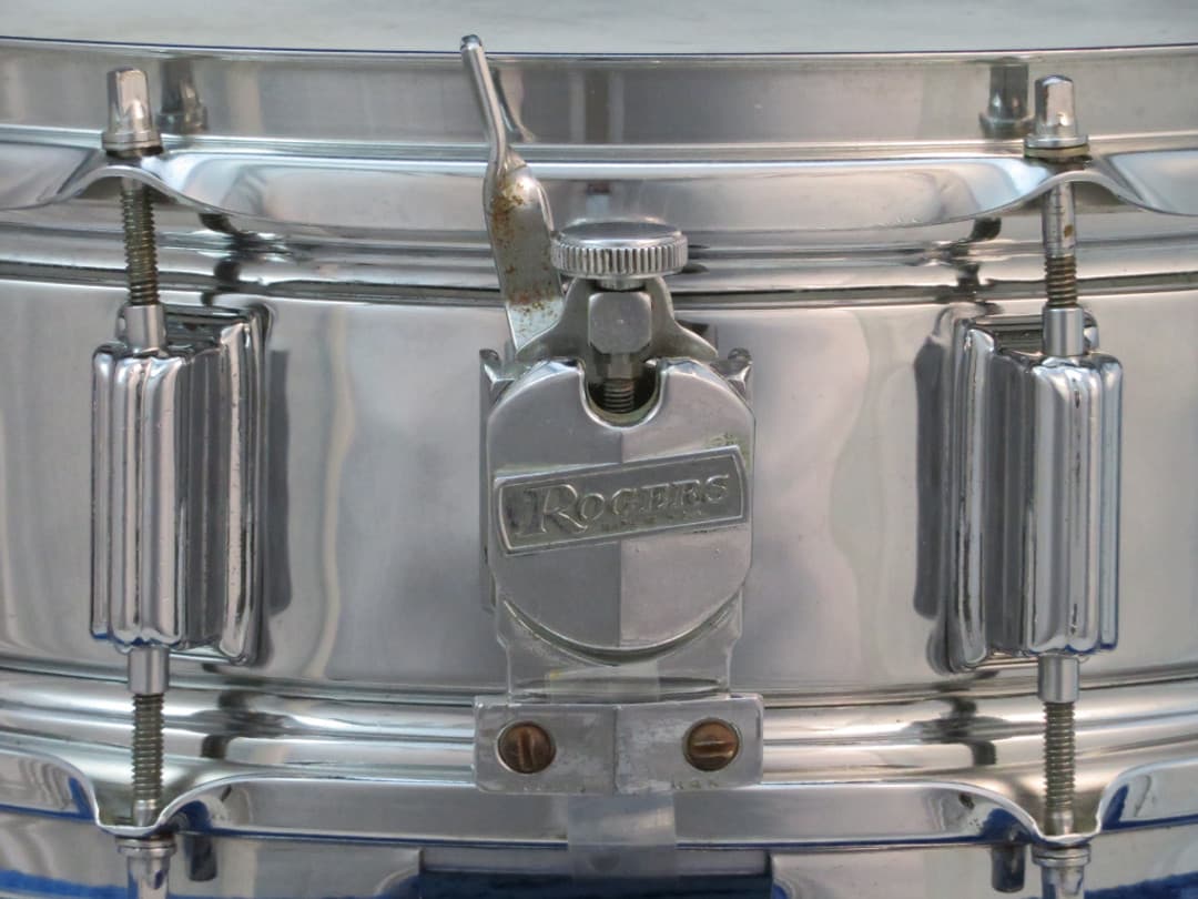 Rogers Powertone 5 x 14 Chrome Over Brass Snare Drum 1960's Serial #18177