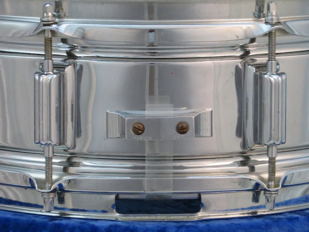 Rogers Powertone 5 x 14 Chrome Over Brass Snare Drum 1960's Serial #18177
