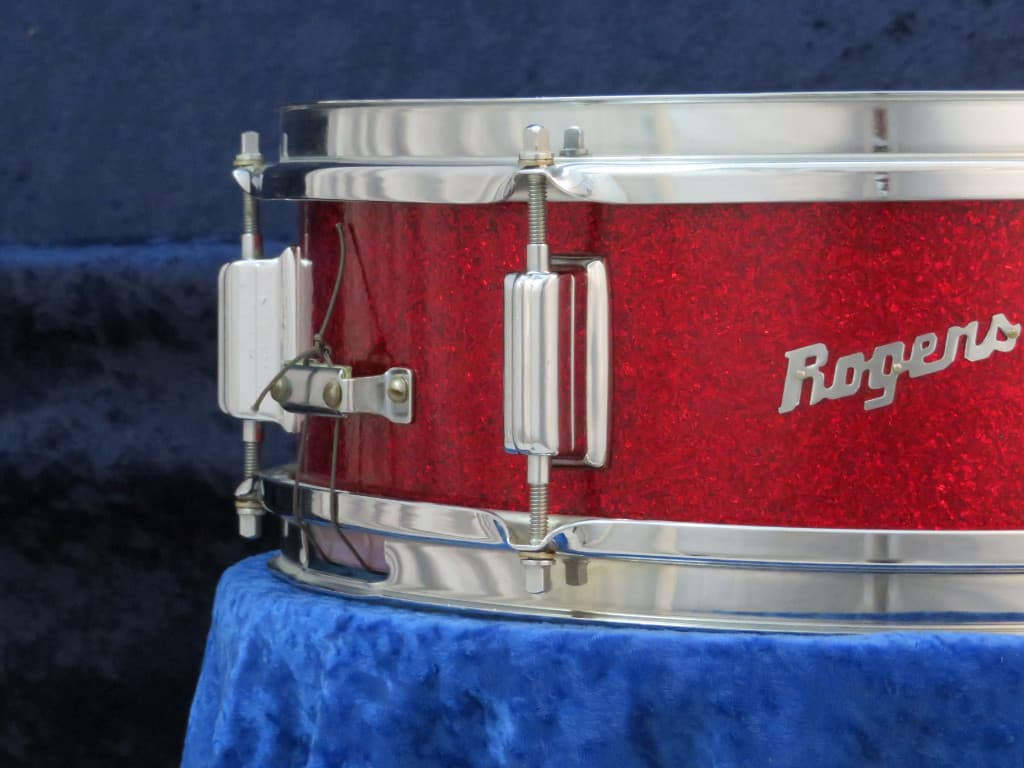 Rogers Luxor 5 x 14 Sparkling Red Pearl Wood Snare Drum 1960's Serial #13364