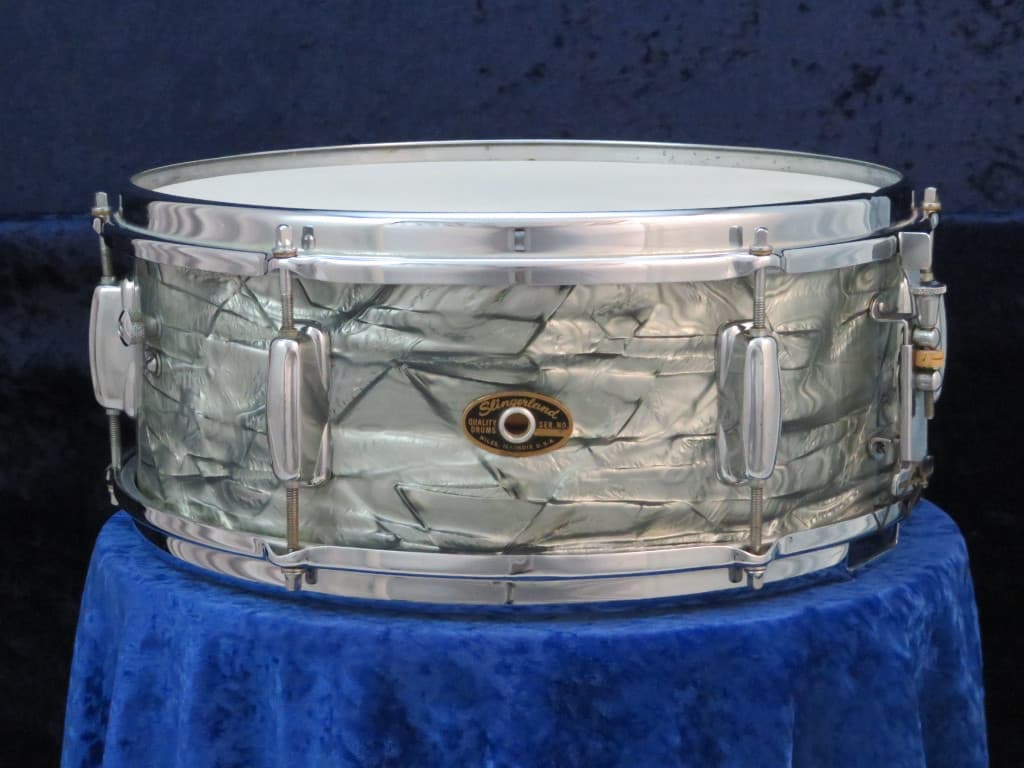 Slingerland 5.5 x 14 Light Blue Pearl Wood Snare Drum 1960's Serial #104717 Slingerland 5.5 x 14 Light Blue Pearl Wood Snare Drum 1960's Serial #104717