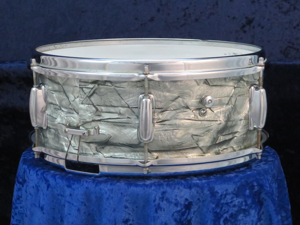 Slingerland 5.5 x 14 Light Blue Pearl Wood Snare Drum 1960's Serial #104717