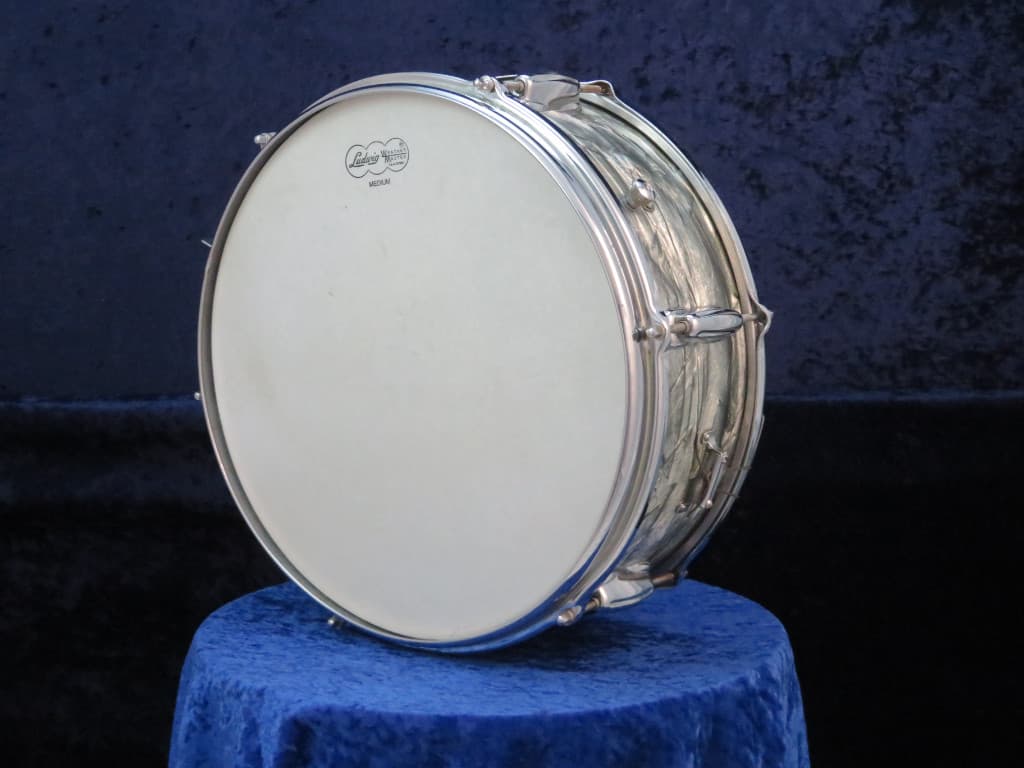 Slingerland 5.5 x 14 Light Blue Pearl Wood Snare Drum 1960's Serial #104717