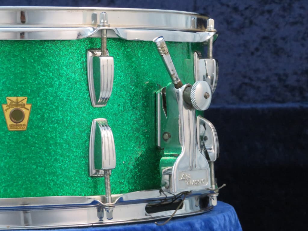 Ludwig 6.5 x 14 Sparkling Green Pearl Wood Snare Drum 1963 Serial #isi8290