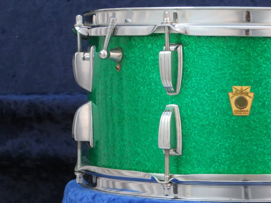 Ludwig 6.5 x 14 Sparkling Green Pearl Wood Snare Drum 1963 Serial #isi8290