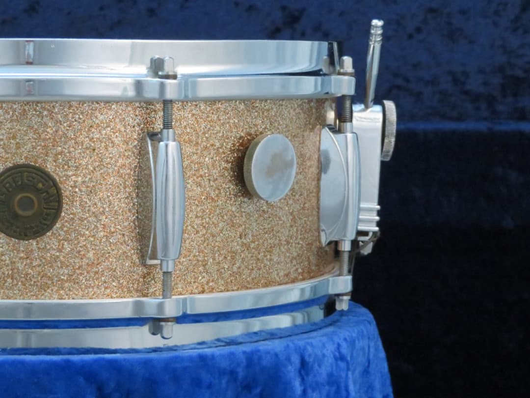 Gretsch Model 4157, 5 x 14 Champagne Sparkle Pearl Wood Snare Drum Serial #51058