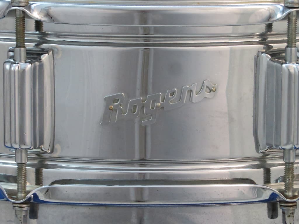 Rogers Powertone 5 x 14 Chrome Over Brass Snare Drum 1970's Serial #049985