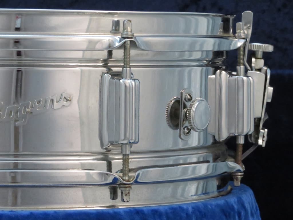 Rogers Powertone 5 x 14 Chrome Over Brass Snare Drum 1970's Serial #049985