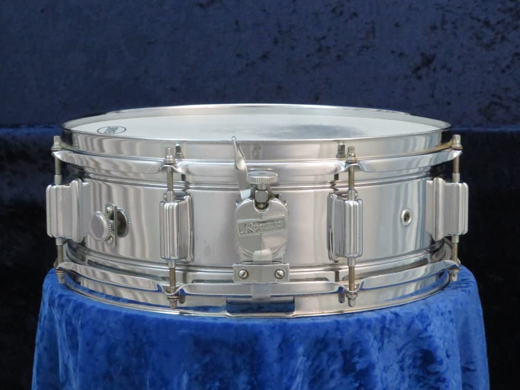 Rogers Powertone 5 x 14 Chrome Over Brass Snare Drum 1970's Serial #049985