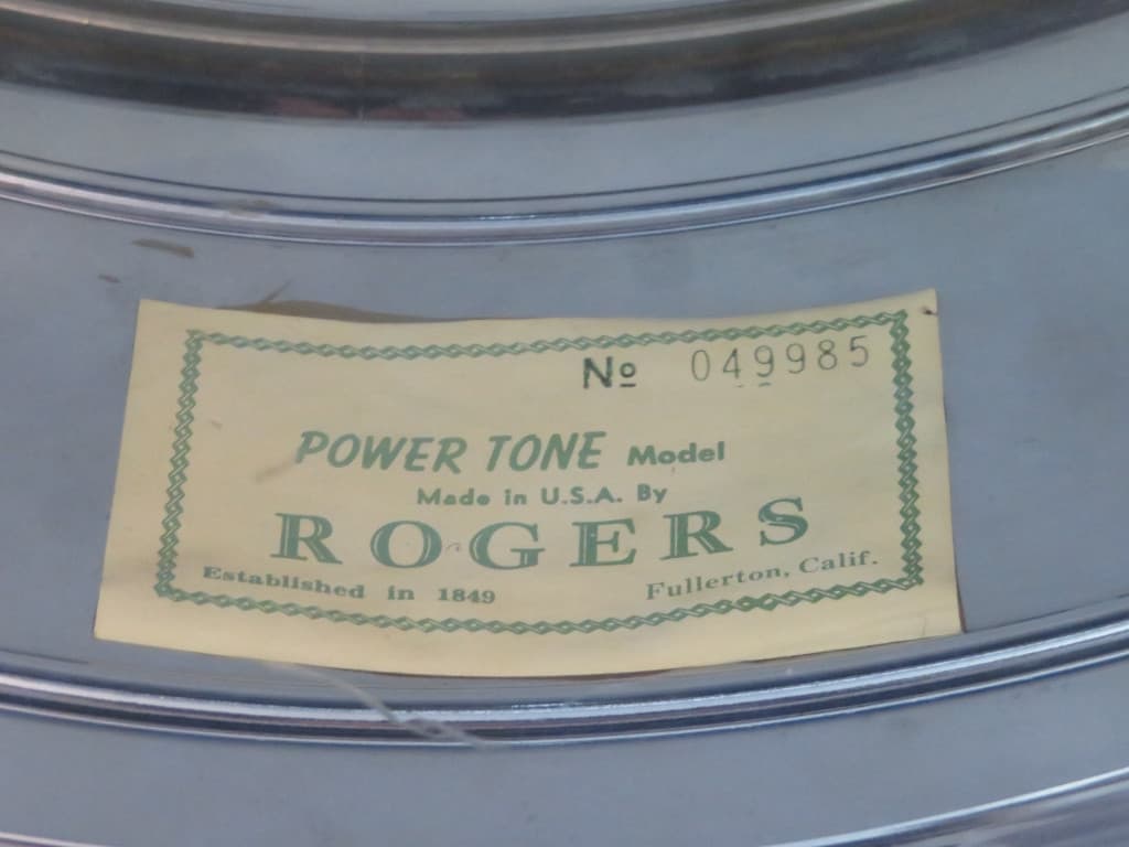 Rogers Powertone 5 x 14 Chrome Over Brass Snare Drum 1970's Serial #049985