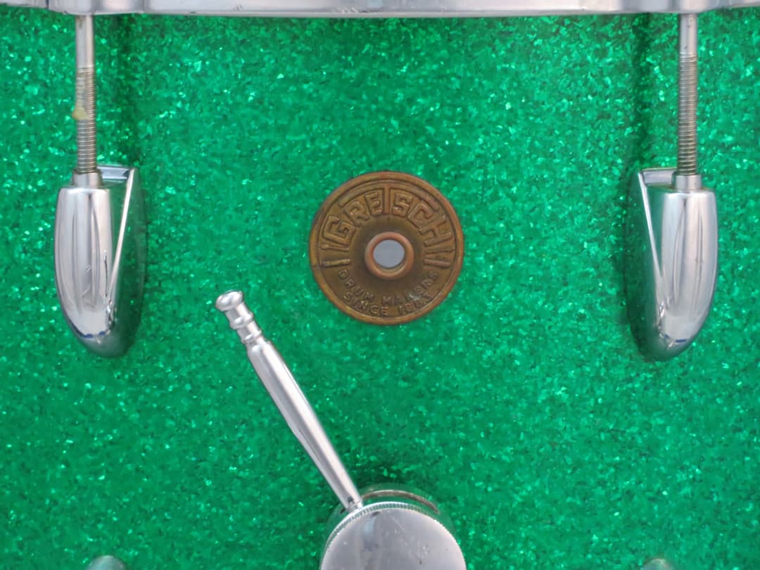 Gretsch Model 4581, 10 x 14 Green Sparkle Pearl Marching Snare Drum Serial #46621