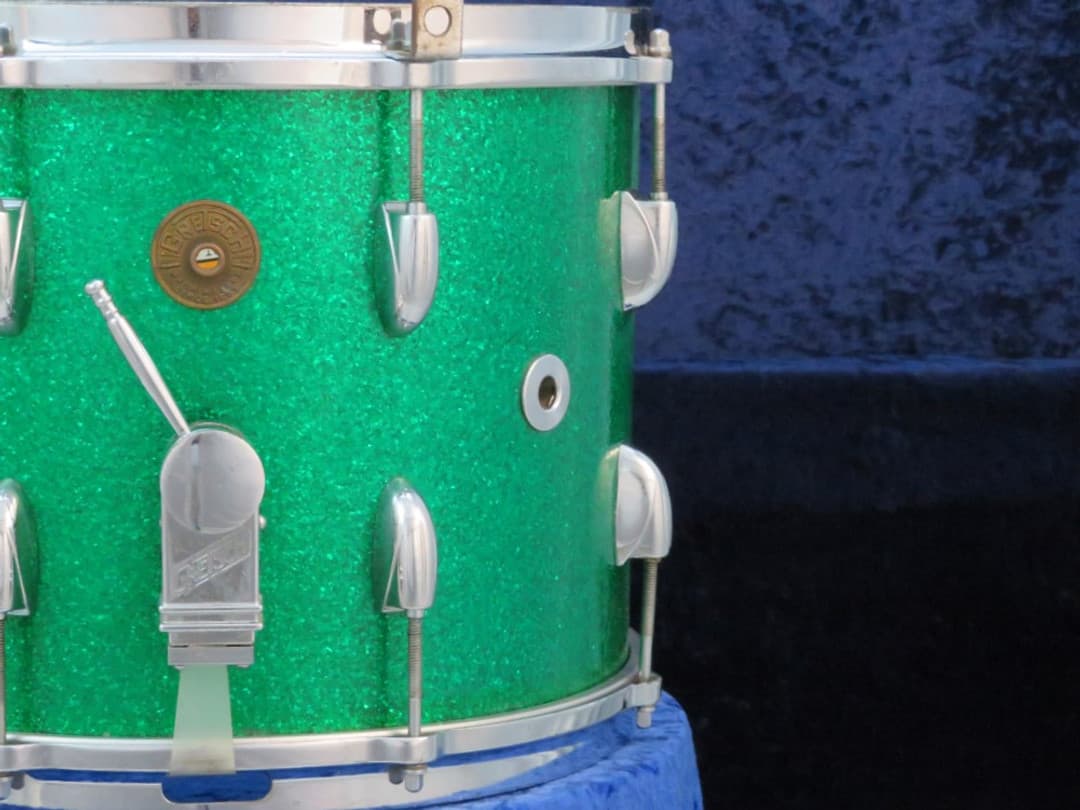 Gretsch Model 4581, 10 x 14 Green Sparkle Pearl Marching Snare Drum Serial #46621