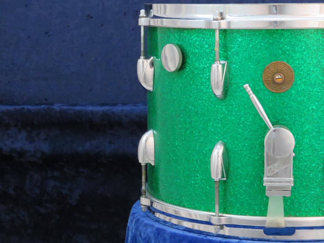 Gretsch Model 4581, 10 x 14 Green Sparkle Pearl Marching Snare Drum Serial #46621