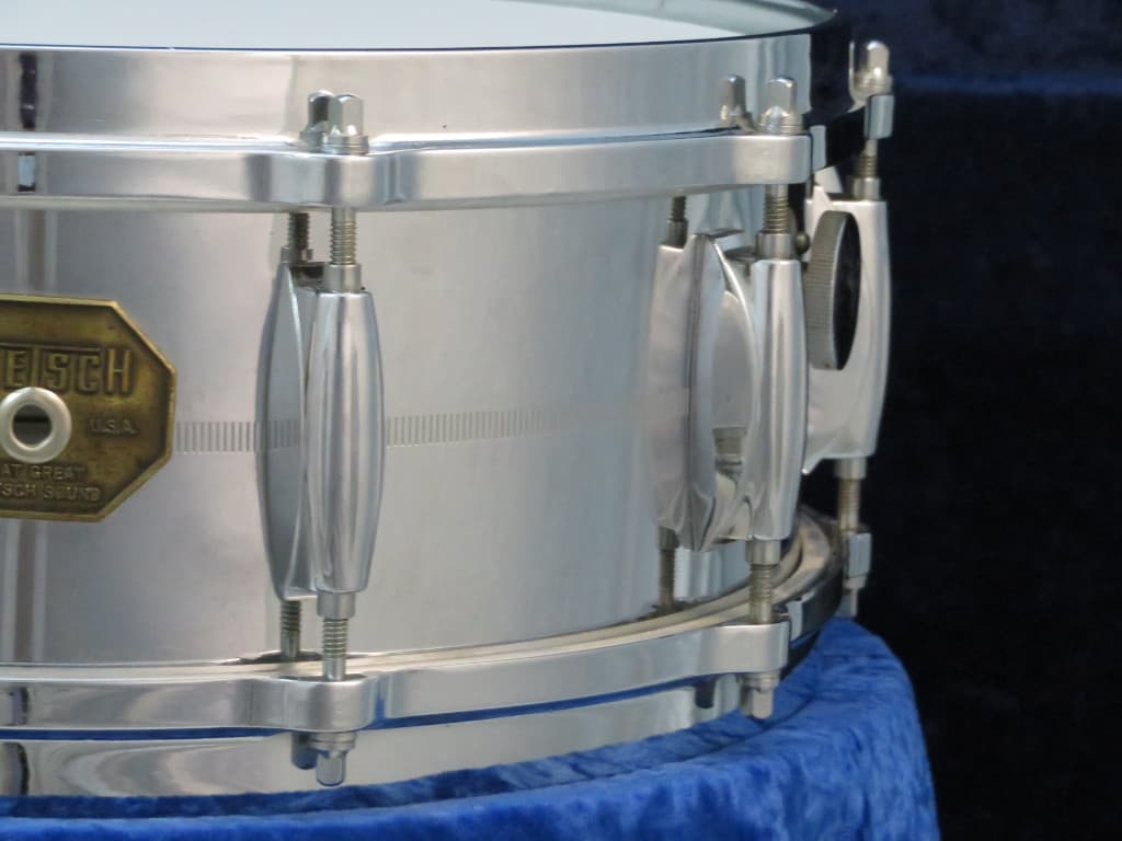Gretsch Model 4165, 5 x 14 Chrome Over Brass Snare Drum 1970's Serial #62474
