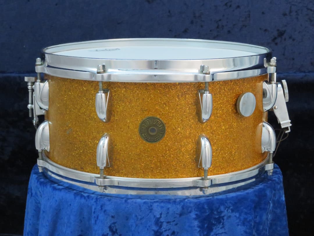 Gretsch 6.5 x 14 Gold Sparkle Pearl Wood Snare Drum Serial #isi9300 Gretsch 6.5 x 14 Gold Sparkle Pearl Wood Snare Drum Serial #isi9300