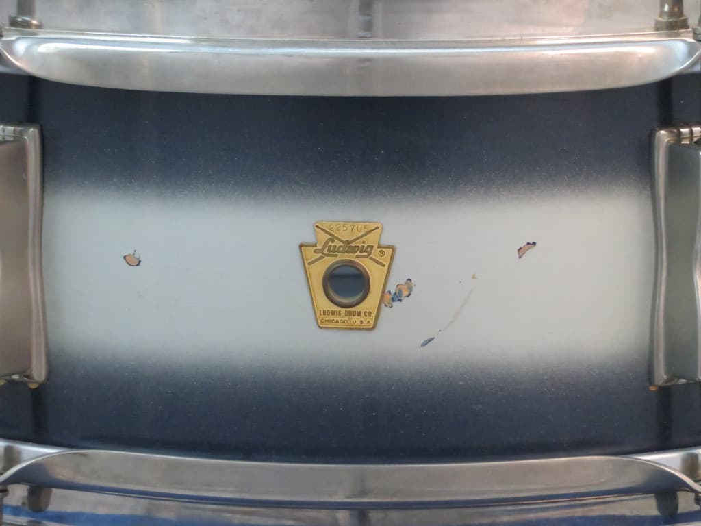 Ludwig 5 x 14 Blue and Silver Duco Wood Snare Drum 1965 Serial #225705