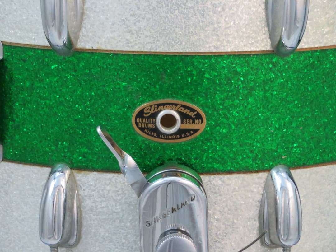 Slingerland Kick 10 x 14 Sparkling Green and Silver Pearl Wood Marching Snare Drum 1966 Serial #104069