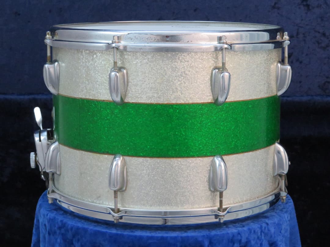 Slingerland Kick 10 x 14 Sparkling Green and Silver Pearl Wood Marching Snare Drum 1966 Serial #104069