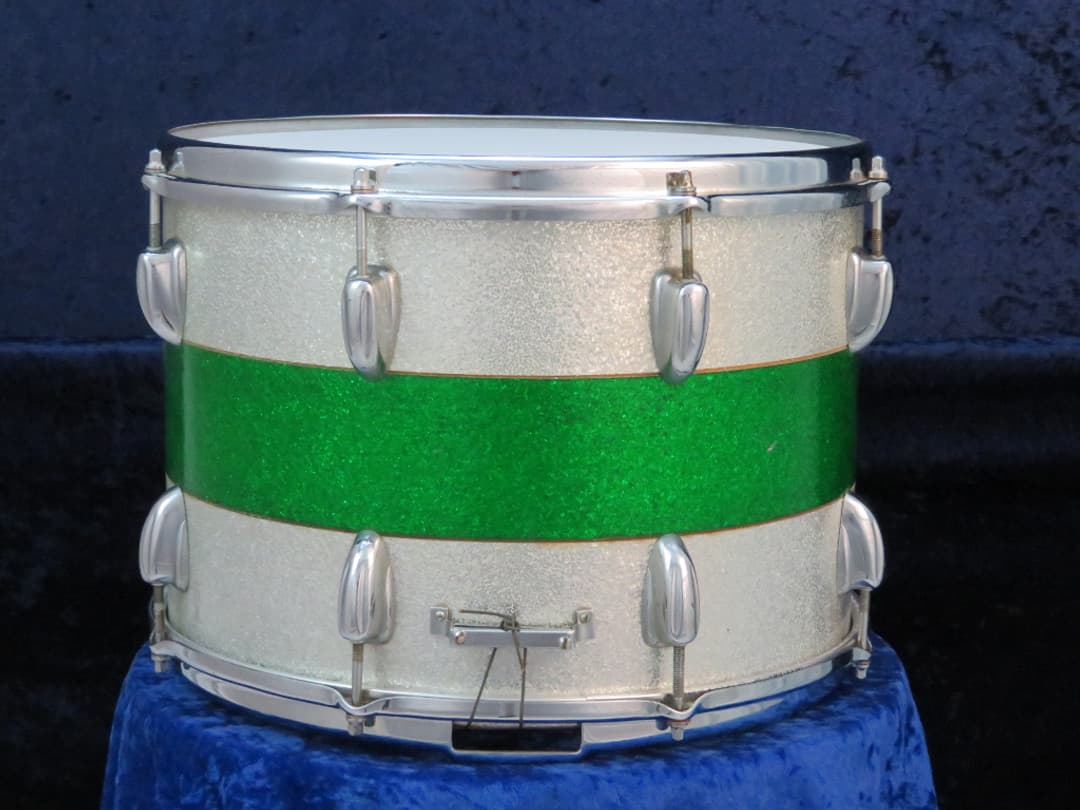 Slingerland Kick 10 x 14 Sparkling Green and Silver Pearl Wood Marching Snare Drum 1966 Serial #104069