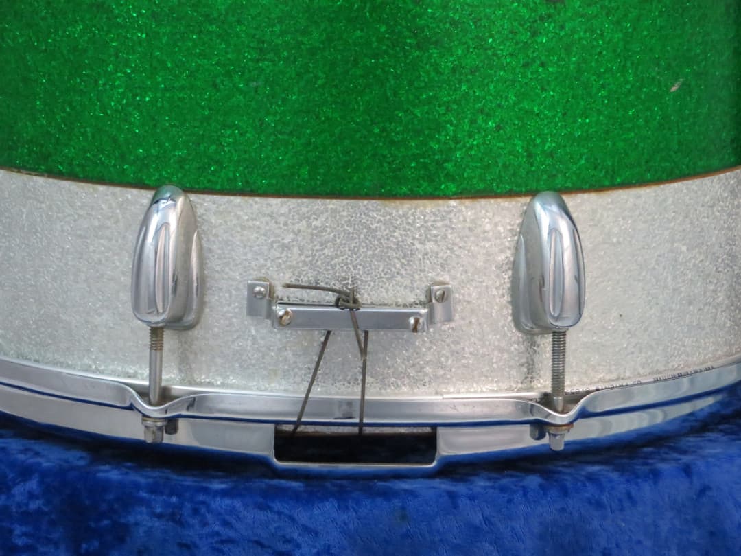 Slingerland Kick 10 x 14 Sparkling Green and Silver Pearl Wood Marching Snare Drum 1966 Serial #104069