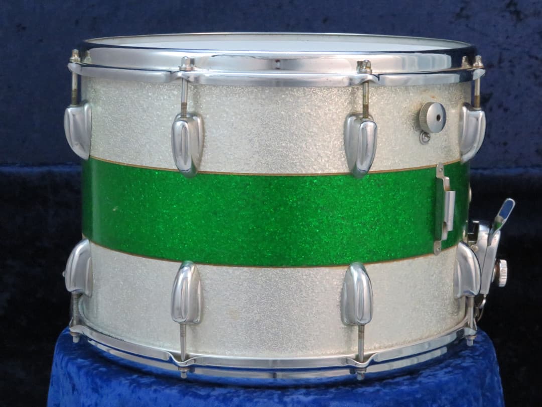Slingerland Kick 10 x 14 Sparkling Green and Silver Pearl Wood Marching Snare Drum 1966 Serial #104069