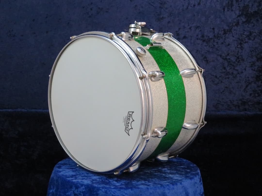 Slingerland Kick 10 x 14 Sparkling Green and Silver Pearl Wood Marching Snare Drum 1966 Serial #104069
