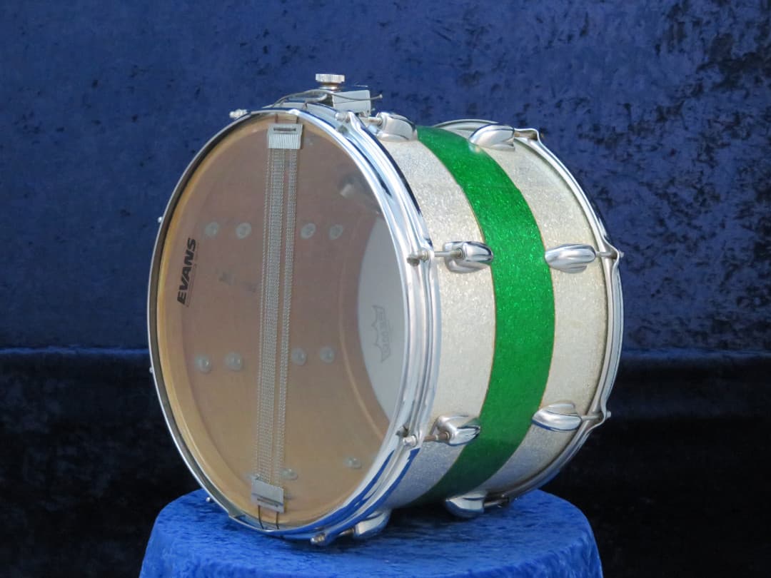 Slingerland Kick 10 x 14 Sparkling Green and Silver Pearl Wood Marching Snare Drum 1966 Serial #104069