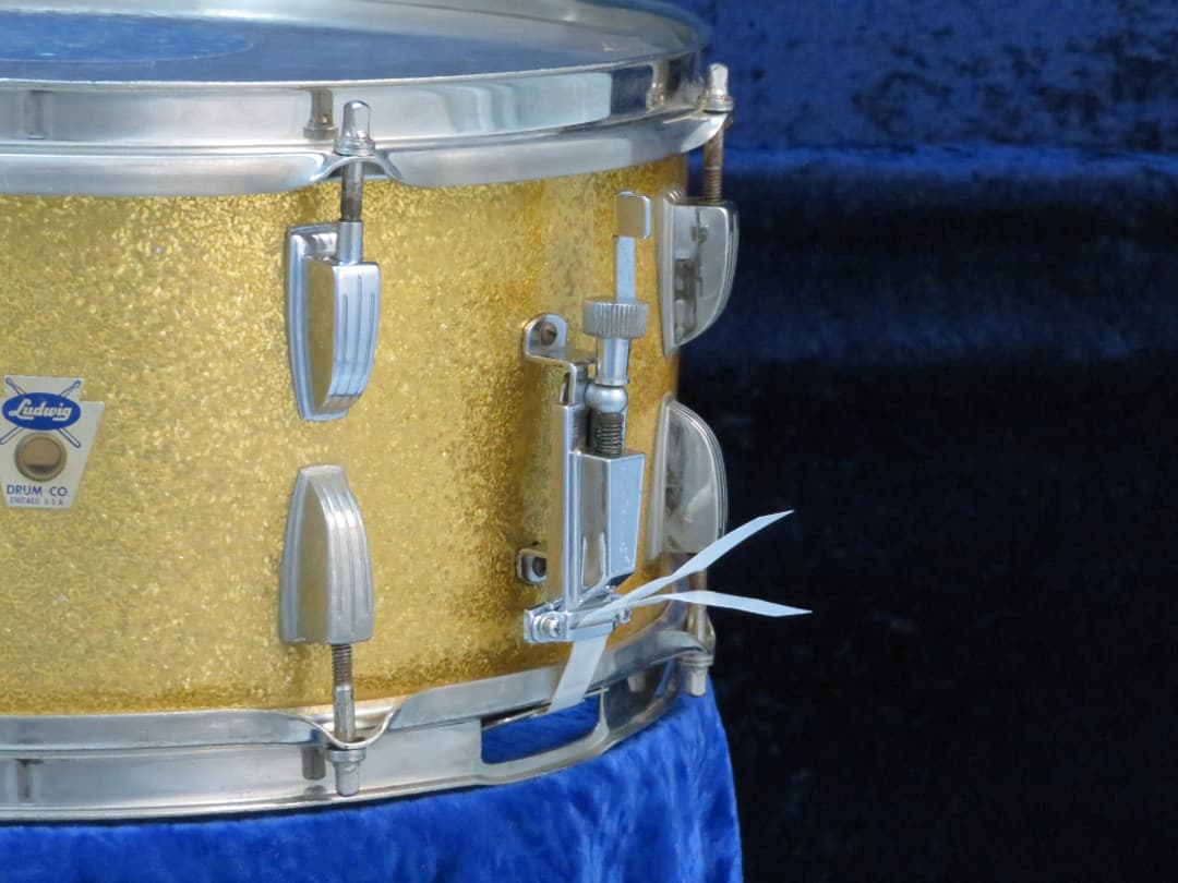 Ludwig 6.5 x 15 Sparkling Gold Pearl Wood Snare Drum 1960 Serial #isi9451