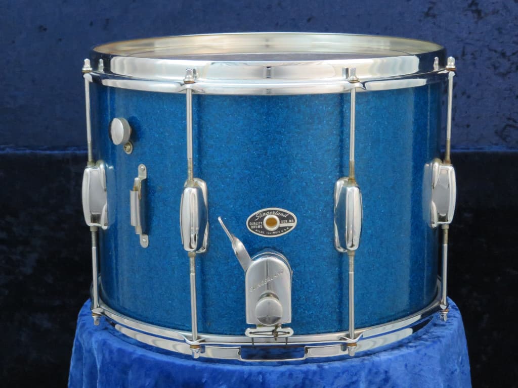 Slingerland 10 x 14 Sparkling Blue Pearl Wood Marching Snare Drum Serial #213415 Slingerland 10 x 14 Sparkling Blue Pearl Wood Marching Snare Drum Serial #213415