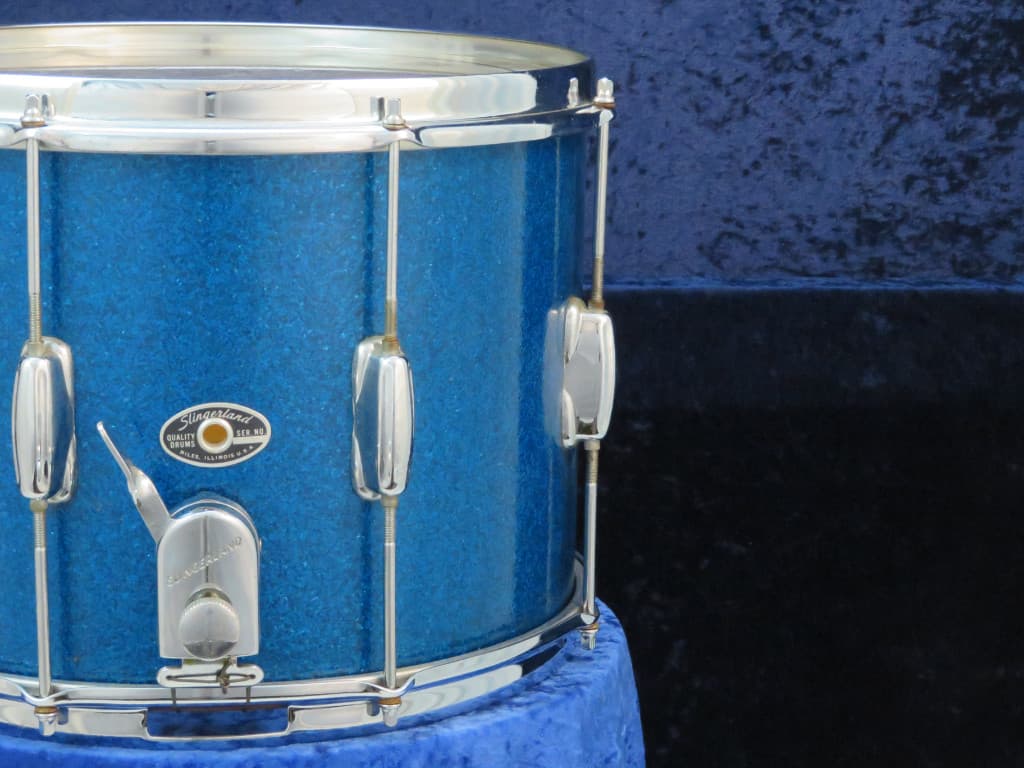 Slingerland 10 x 14 Sparkling Blue Pearl Wood Marching Snare Drum Serial #213415