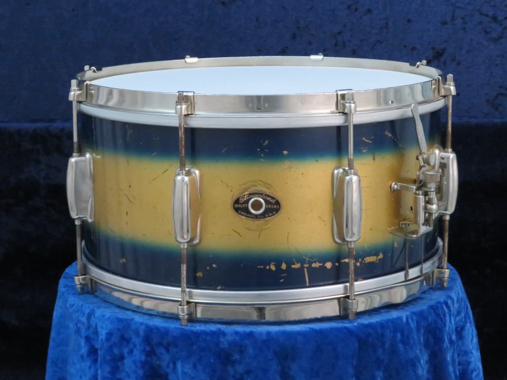 Slingerland Radio King 7 x 14 Blue and Gold Duco Wood Snare Drum 1950's Serial #isi9415 Slingerland Radio King 7 x 14 Blue and Gold Duco Wood Snare Drum 1950's Serial #isi9415