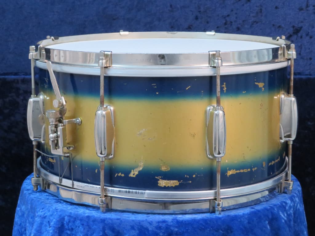 Slingerland Radio King 7 x 14 Blue and Gold Duco Wood Snare Drum 1950's Serial #isi9415