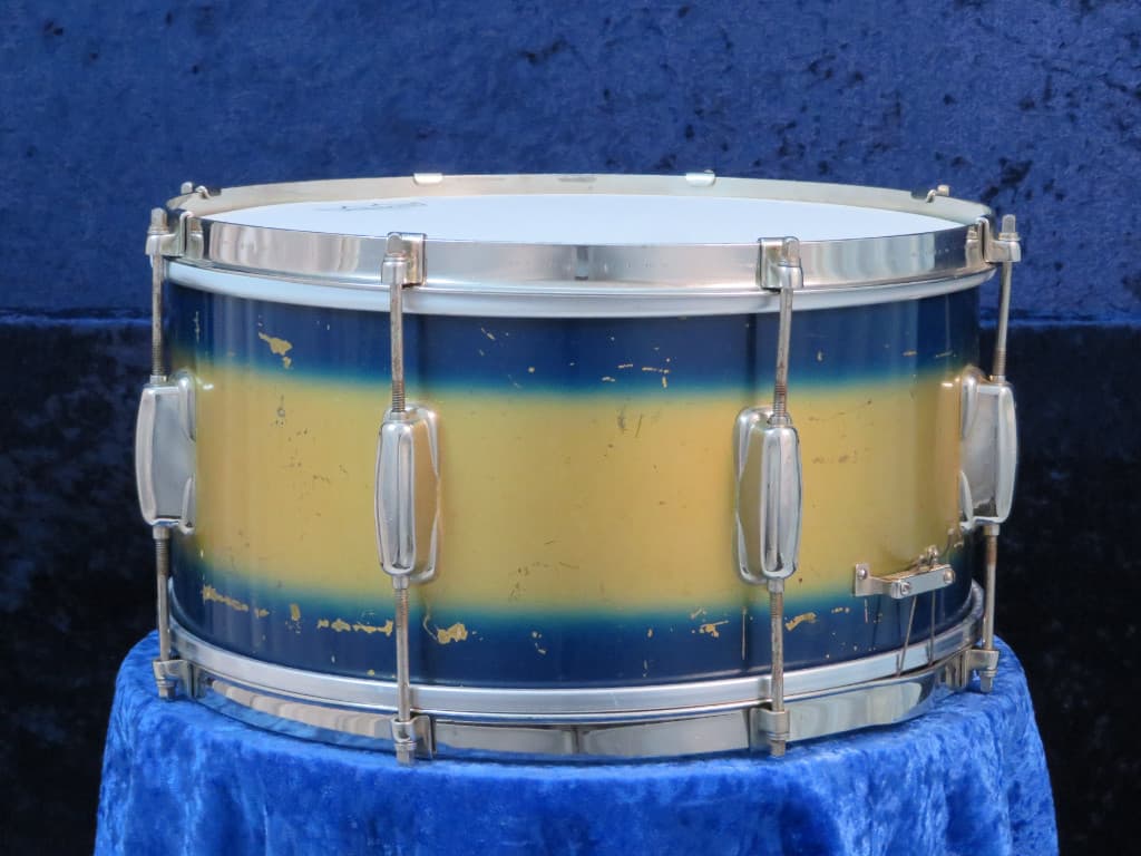 Slingerland Radio King 7 x 14 Blue and Gold Duco Wood Snare Drum 1950's Serial #isi9415