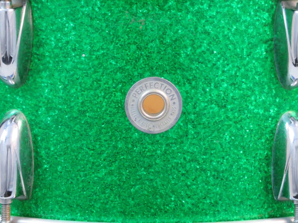 Walberg and Auge Perfection 6.5 x 15 Green Sparkle Wood Snare Drum 1964 Serial #9-64