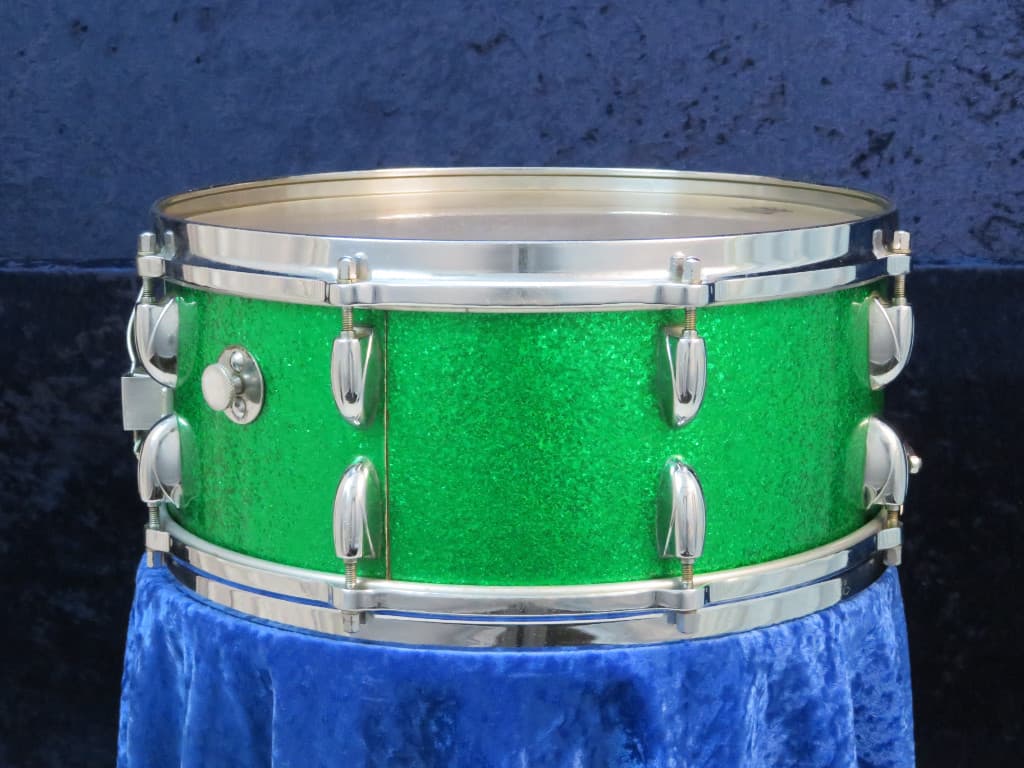 Walberg and Auge Perfection 6.5 x 15 Green Sparkle Wood Snare Drum 1964 Serial #9-64