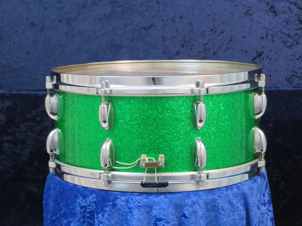 Walberg and Auge Perfection 6.5 x 15 Green Sparkle Wood Snare Drum 1964 Serial #9-64