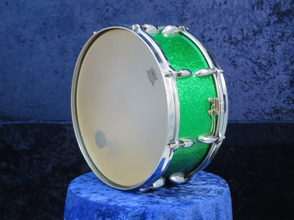 Walberg and Auge Perfection 6.5 x 15 Green Sparkle Wood Snare Drum 1964 Serial #9-64