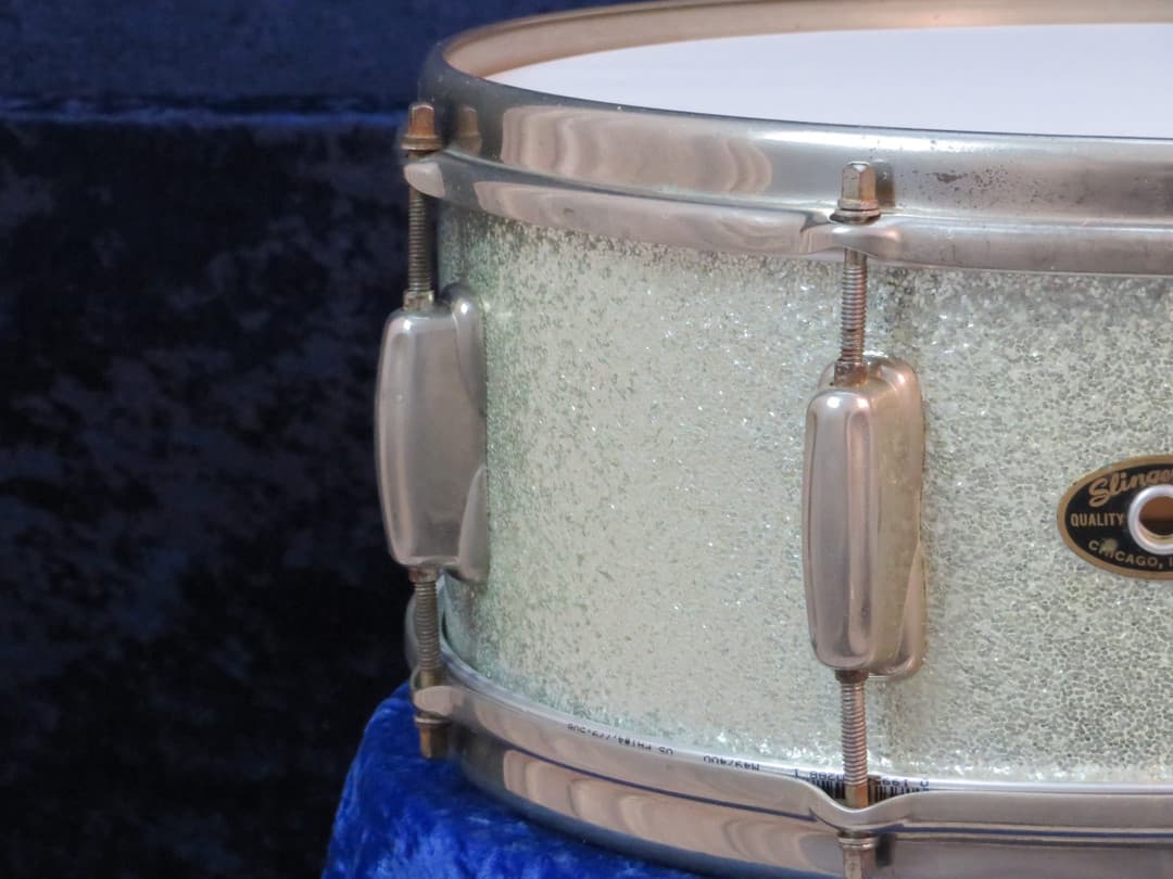Slingerland Radio King 5.5 x 14 Sparkling Silver Pearl Wood Snare Drum Serial #isi9260