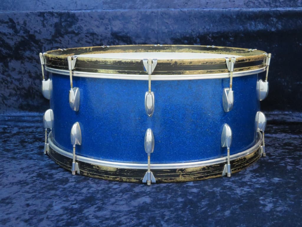 Walberg and Auge Perfection 10 x 26 Sparkling Blue Pearl Wood Bass Drum 1968 Serial #RGB9-68