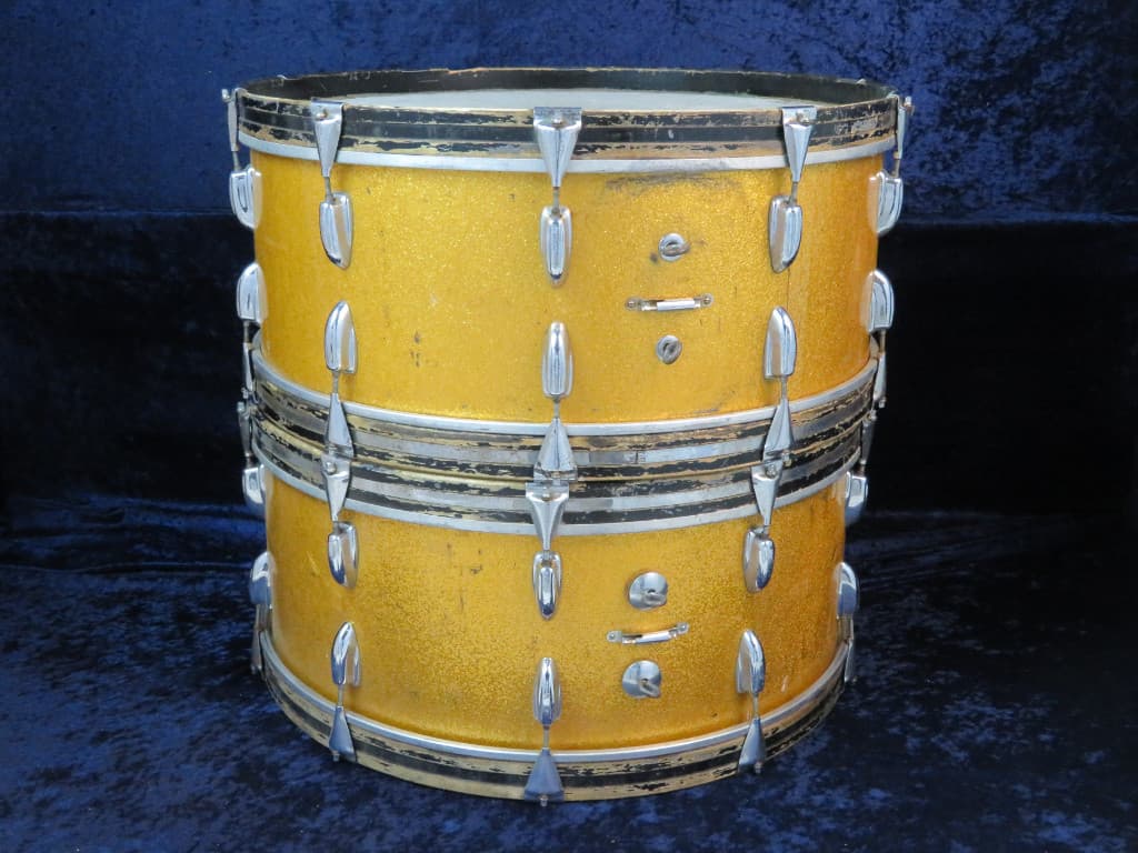 Slingerland Pair of 10 x 26 Sparkling Orange Pearl Wood Bass Drums Serial #246944 and Serial #253875